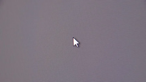 Moving the mouse cursor over the gray screen of the monitor Stock Footage 94595969