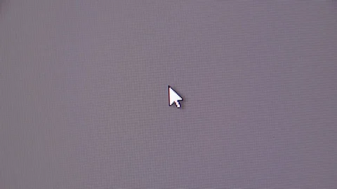 Moving the mouse cursor over the gray screen of the monitor Stock Footage 94596228