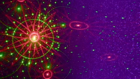 Moving multi-colored figures and rays of green and pink Stock Footage 244981251