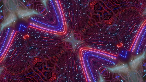 Moving multicolored kaleidoscope patterns with neon glow. looped abstract animat Video stock 154378219