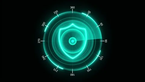 Moving navigation neon shield radar scan animation Video stock 321609838