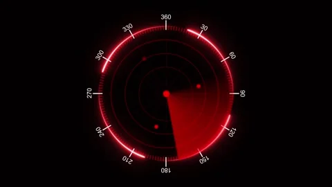Moving navigation red radar screen displaying circular scan animation Stock Footage 321609836