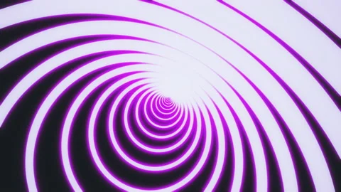 Moving in neon circle tunnel consisting of colorful orange lines on black Video stock 136488088