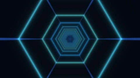 Moving neon hexagonal pattern with blue lines and dark background Stock Footage 344921350