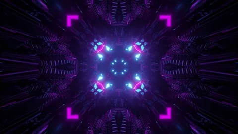 Moving neon ornament with triangle shapes 3d illustration Stock Footage 160523091