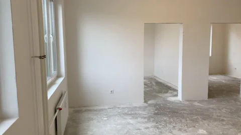 Moving in new apartment white flat interior empty rooms new home construction. Vídeos de archivo 144615449