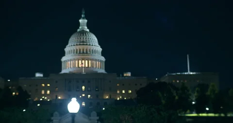 Moving, night shot of U.S. Capitol building, Washington D.C. Stock Footage 139019218