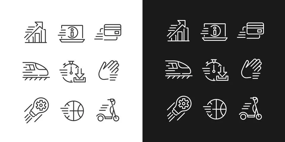Moving objects pixel perfect linear icons set for dark, light mode Stock Illustration