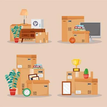 Moving objets and boxes Illustrazione stock