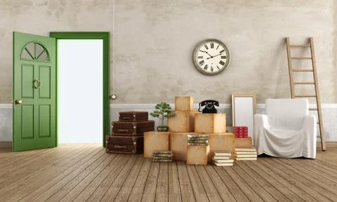 Moving from an old house Stock Illustration