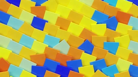 Moving orange boxes on yellow background, trendy minimal 3d looping animation Stock Footage 158455473