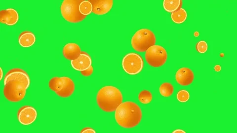 Moving oranges and sliced oranges motion graphics with green screen background Stock Footage 336677014