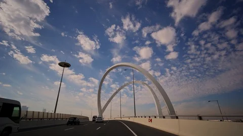 Moving over the Arch intersection towards West Bay in Doha, Qatar. Video stock 124321667