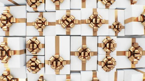 Moving Over Endless Rows of Gift Boxes. Two Options: White Cardboard Boxes with Stock Footage 142457468