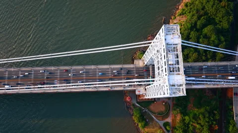 Moving over the George Washington Bridge with hectic traffic. Rush hour in New Stock Footage 337713482