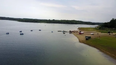 Moving over the jetty at Bewl Water reservoir lake Stock Footage 77106089