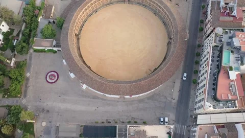 Moving over the Plaza de Toros de Ronda bullring in Ronda, Spain. Stock Footage 221125883