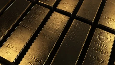 Moving over pure gold ingots 4k footage Stock Footage 154746112