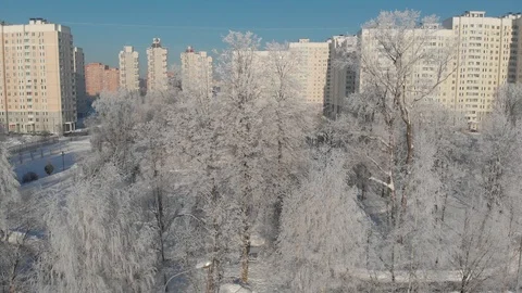 Moving up over winter city of Moscow, Russia Stock Footage 101734409