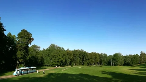 Moving panorama of summer park Stock Footage 117130696