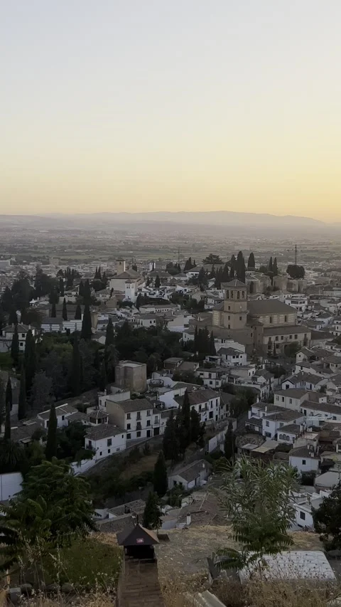 Moving panoramic sunset view of Granada from highest viewpoint, Spain Video stock 310618645