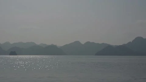 Moving Panoramic View Of Karst Islands In Ha Long Bay, Vietnam Stock Footage 336724132