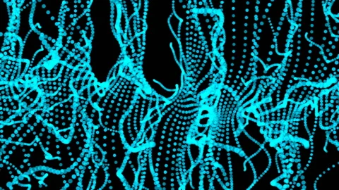 Moving Particle animation background. Flowing light blue dots on black Stock Footage 110685101