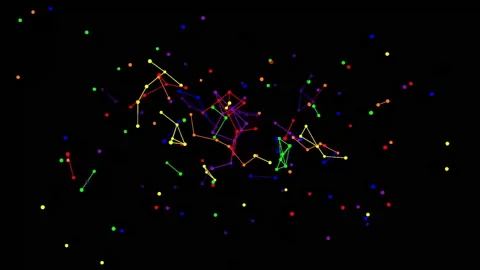 Moving particles and colored lines on a black screen 스톡 동영상 321014749