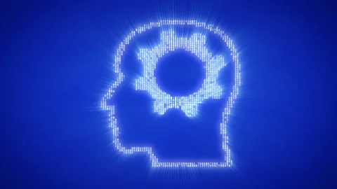 Moving particles form a head with gear shape Stock Footage 98941464