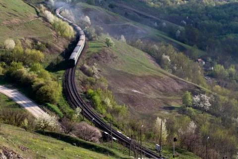 Moving passenger train. Stock Photos