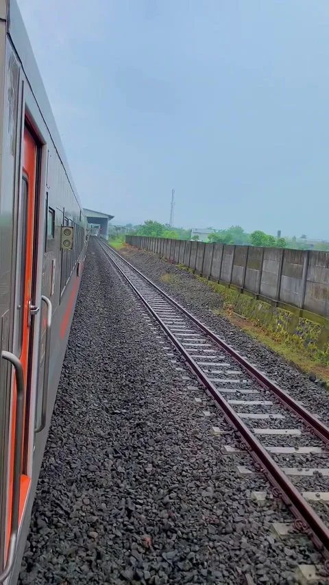 Moving Passenger Train Through Green Rice Fields Vertical Video Stock Footage 337690271