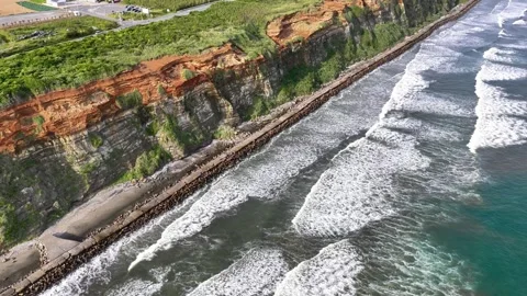 Moving Past Byobugaura Cliffs and Pacific Surf in Choshi Stock Footage 342263908