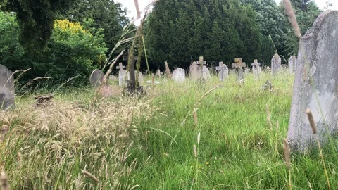Moving past large gravestone in the graveyard Stock-Footage 111067632