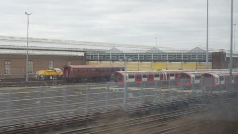 Moving Past A Train Yard Video stock 150408071