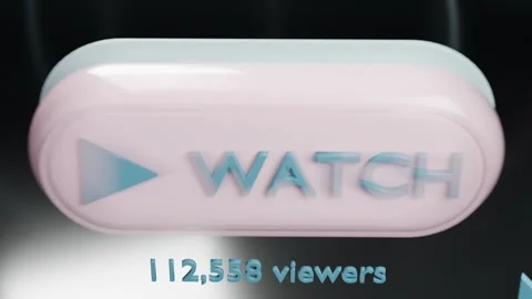 Moving pastel cursor from right and pressing 3D WATCH pill on glossy surface, Stock Footage 339194071