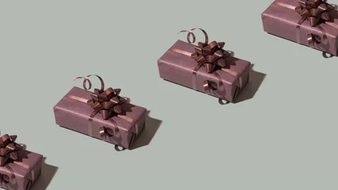 Moving pattern of gift box with bow on gray background. Holiday and sales Stock Footage 238762805