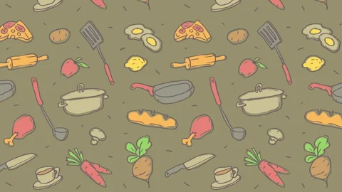 Moving pattern hand drawn cooking option one Stock Footage 307629013