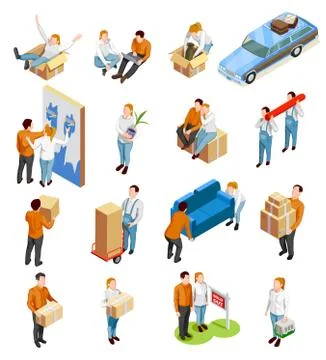 Moving People Isometric Set Stock Illustration