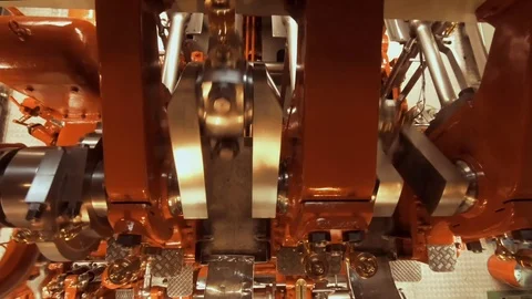 Moving pistons, part of the engine of steam boat Lotschberg Stock Footage 114228535