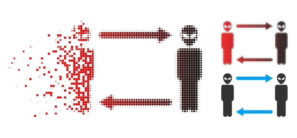 Moving Pixel Halftone Alien Exchange Arrows Icon Stock Illustration