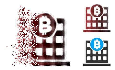 Moving Pixel Halftone Bitcoin Office Building Icon Ilustración de archivo