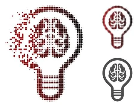 Moving Pixel Halftone Brain Bulb Icon 库存插图