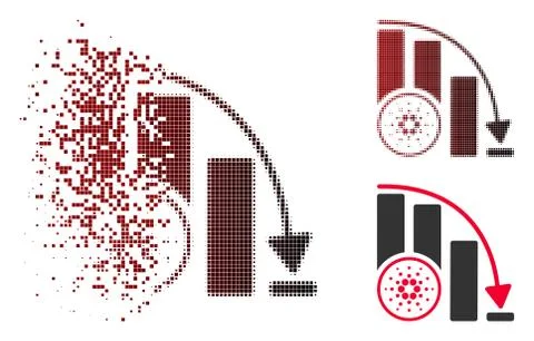 Moving Pixel Halftone Cardano Fall Down Chart Icon 스톡 일러스트