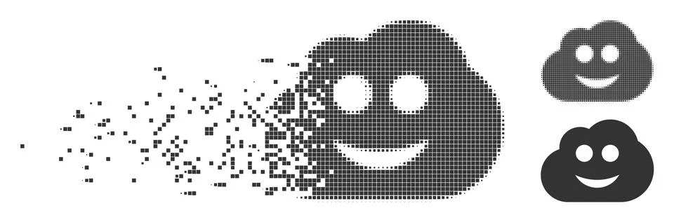 Moving Pixel Halftone Cloud Smiley Icon Stock Illustration