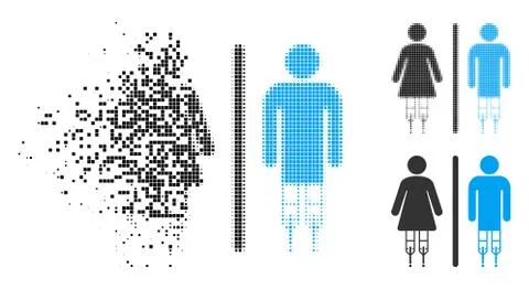 Moving Pixel Halftone Disabled WC Persons Icon Stock Illustration