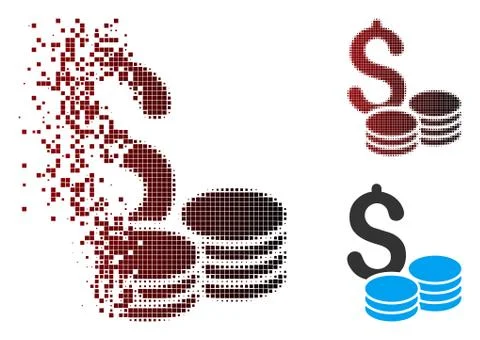 Moving Pixel Halftone Dollar Coins Icon Stock Illustration