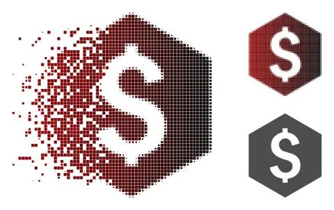 Moving Pixel Halftone Dollar Hexagon Icon Stock Illustration