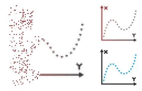 Moving Pixel Halftone Dotted Function Graph Icon Stock Illustration