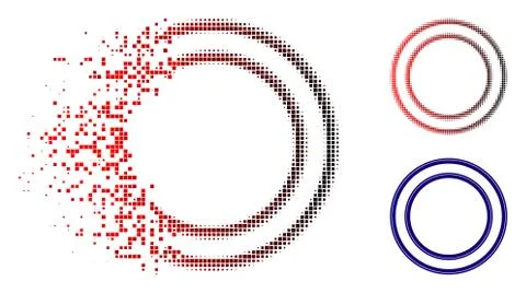 Moving Pixel Halftone Double Circle Frame Icon Stock Illustration