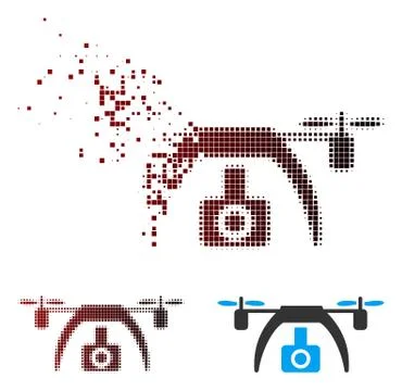 Moving Pixel Halftone Drone Video Camera Icon Illustrazione stock